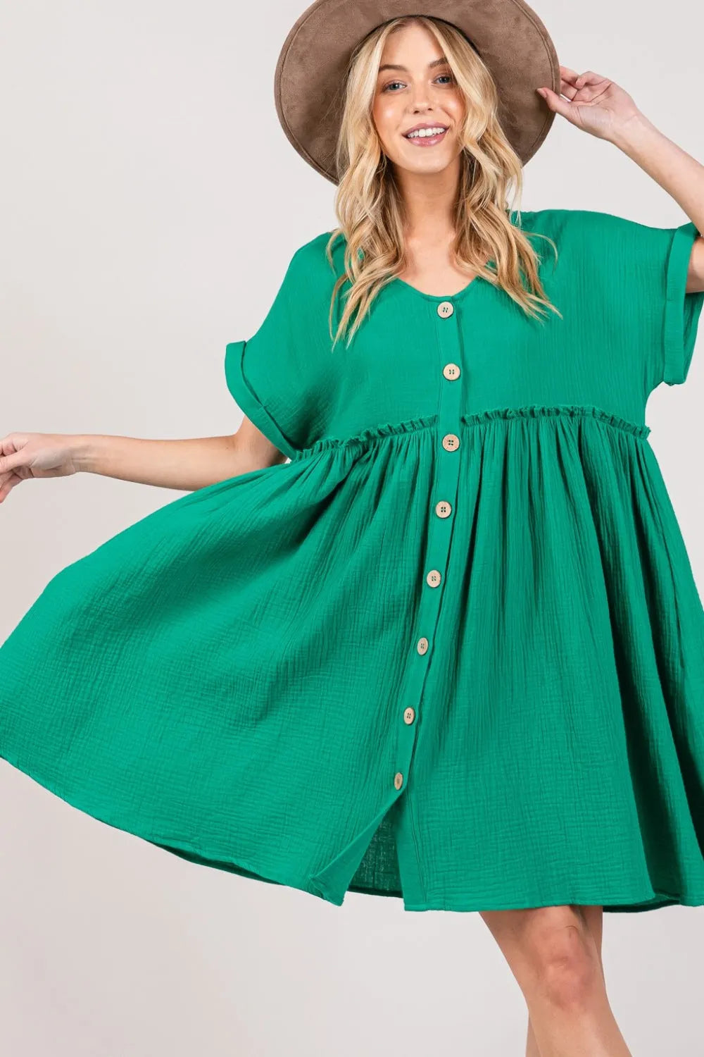 SAGE + FIG Full Size Button Up Short Sleeve Dress - Wellen Fashion