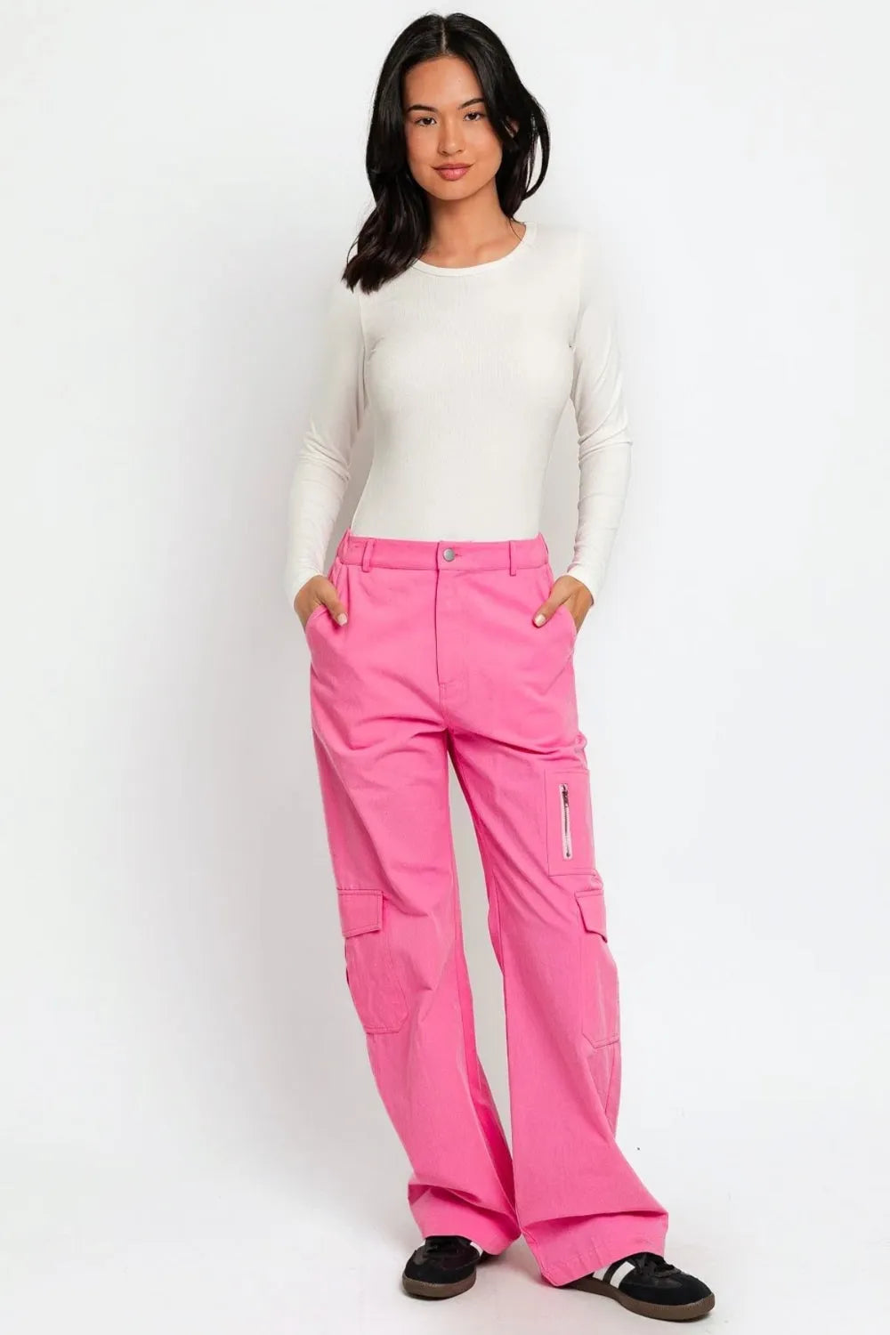 Le Lis High Waisted Wide Leg Cargo Pants with Pockets - Wellen Fashion