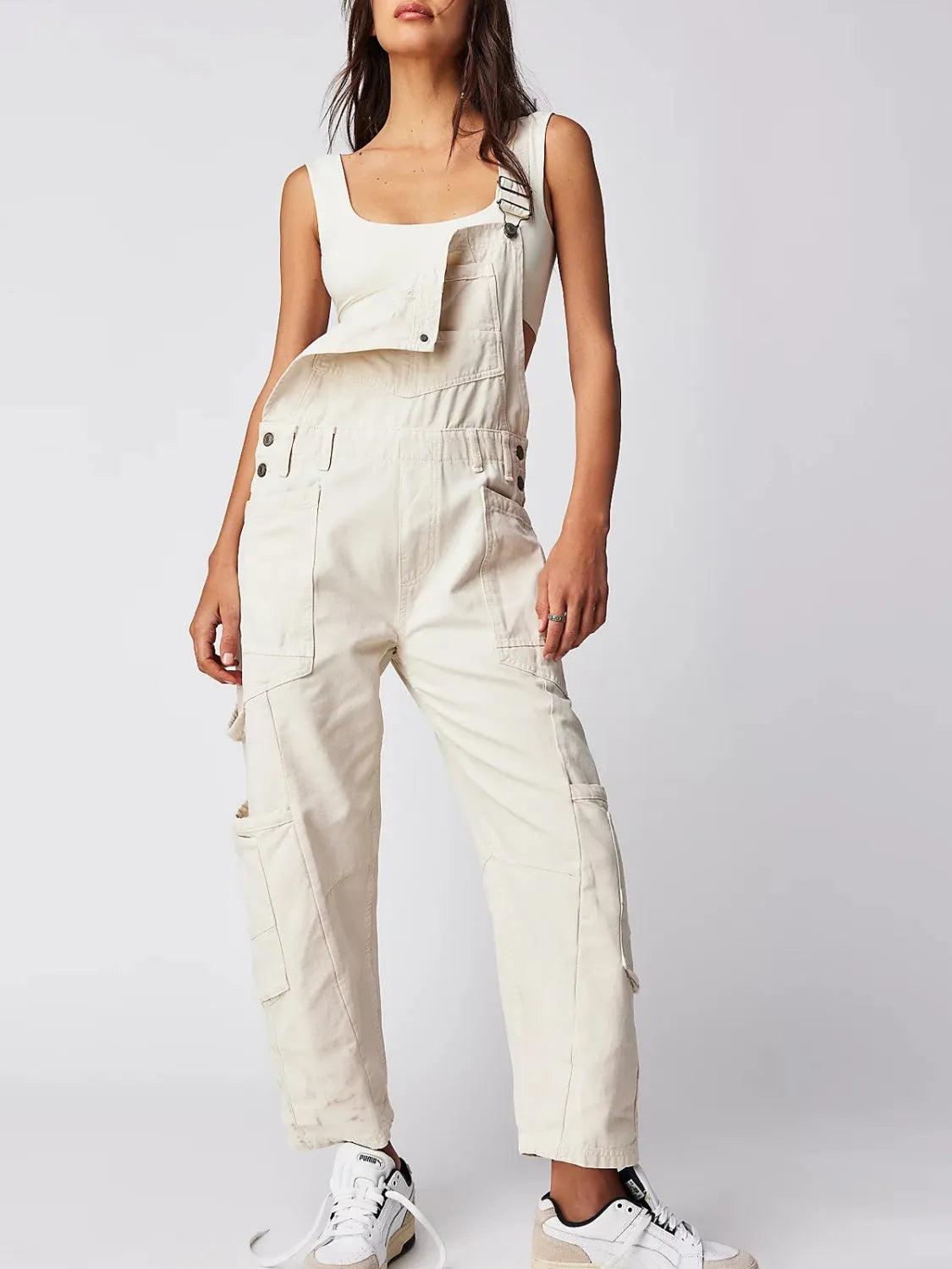 Pocketed Wide Strap Denim Overalls - Wellen Fashion