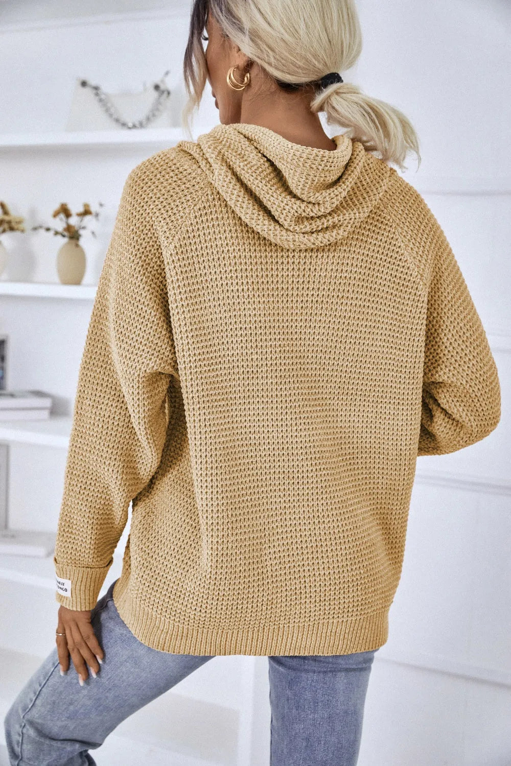 Drawstring Long Sleeve Hooded Sweater - Wellen Fashion