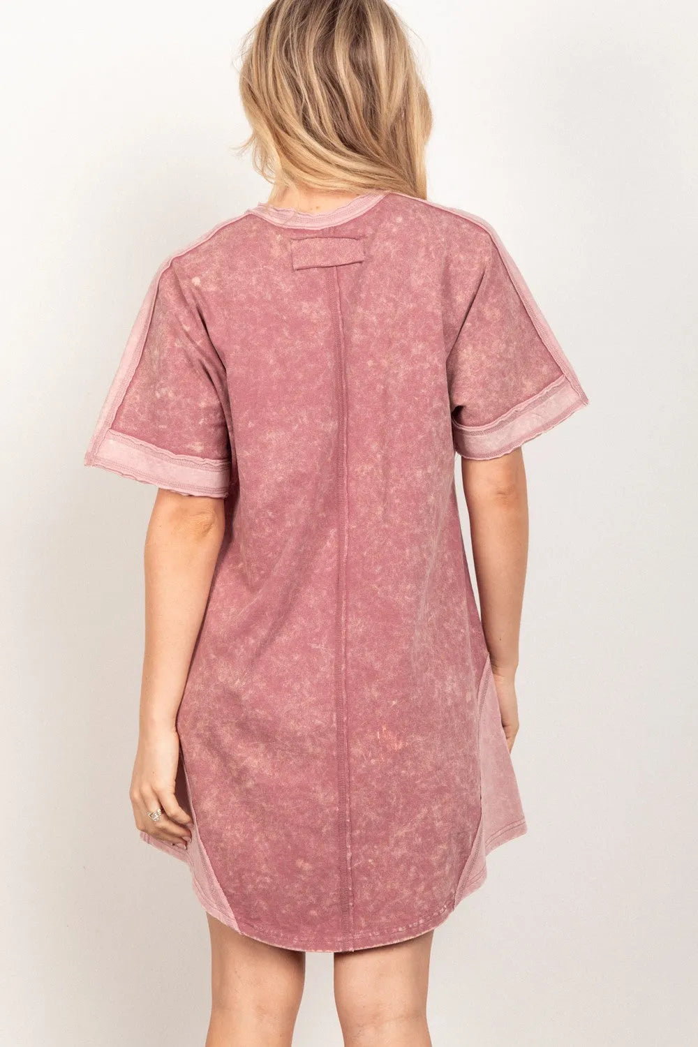 VERY J Short Sleeve V-Neck Tee Dress - Wellen Fashion