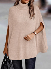 Turtleneck Dolman Sleeve Poncho - Wellen Fashion