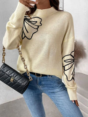 Perfee Mock Neck Dropped Shoulder Long Sleeve Sweater - Wellen Fashion