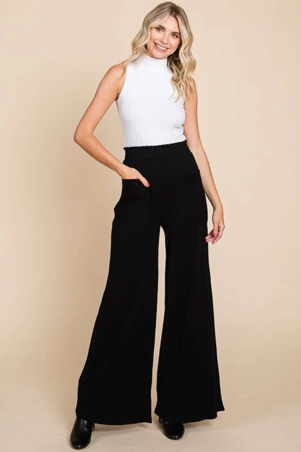 Culture Code Full Size High Waist Wide Leg Pants - Wellen Fashion