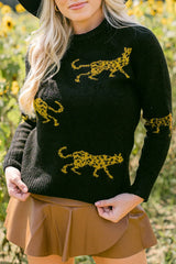 Animal Print Round Neck Sweater - Wellen Fashion