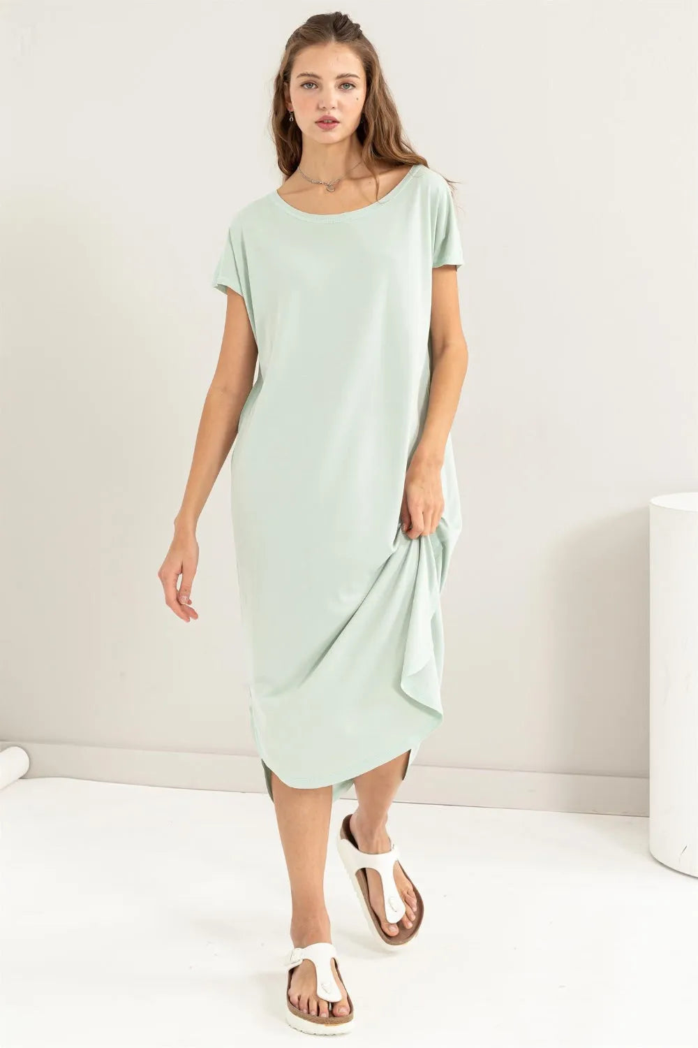 HYFVE Short Sleeve High-Low Slit Midi Dress - Wellen Fashion