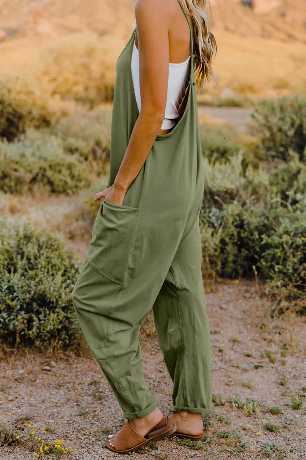 Double Take Full Size V-Neck Sleeveless Jumpsuit with Pockets - Wellen Fashion