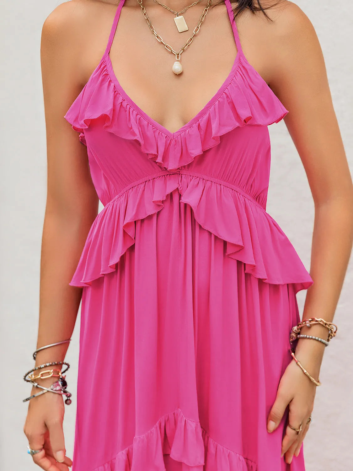 Ruffled Halter Neck Maxi Dress - Wellen Fashion