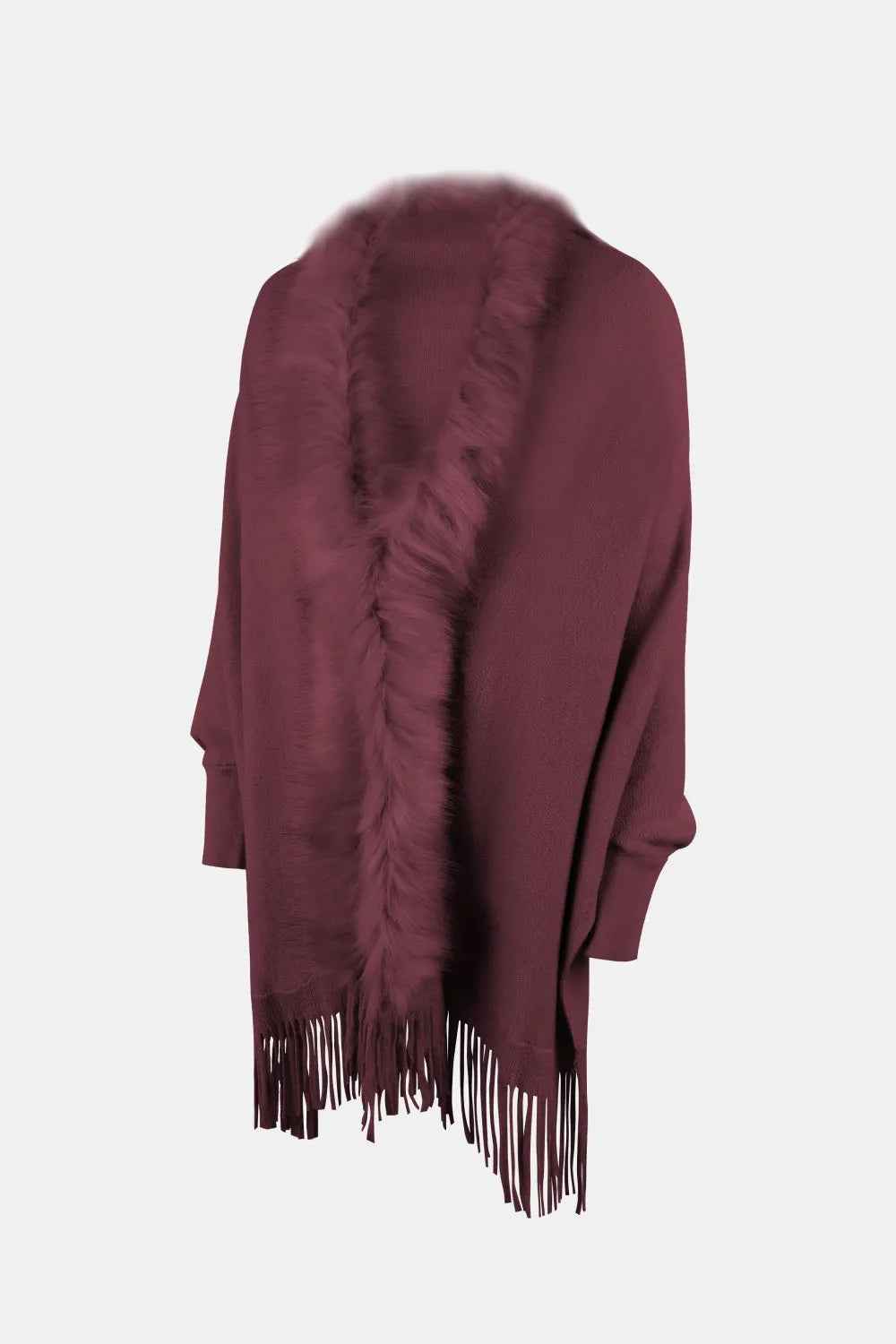 Fringe Open Front Long Sleeve Poncho - Wellen Fashion