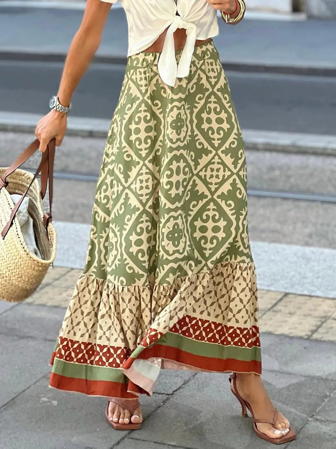 Geometric Elastic Waist Maxi Skirt - Wellen Fashion