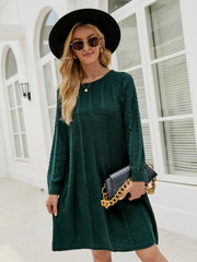 Cable-Knit Long Sleeve Sweater Dress - Wellen Fashion