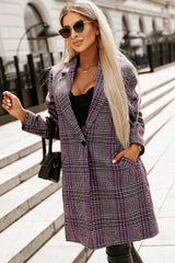 Plaid Lapel Collar Longline Blazer - Wellen Fashion