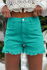 Raw Hem High Waist Denim Shorts - Wellen Fashion