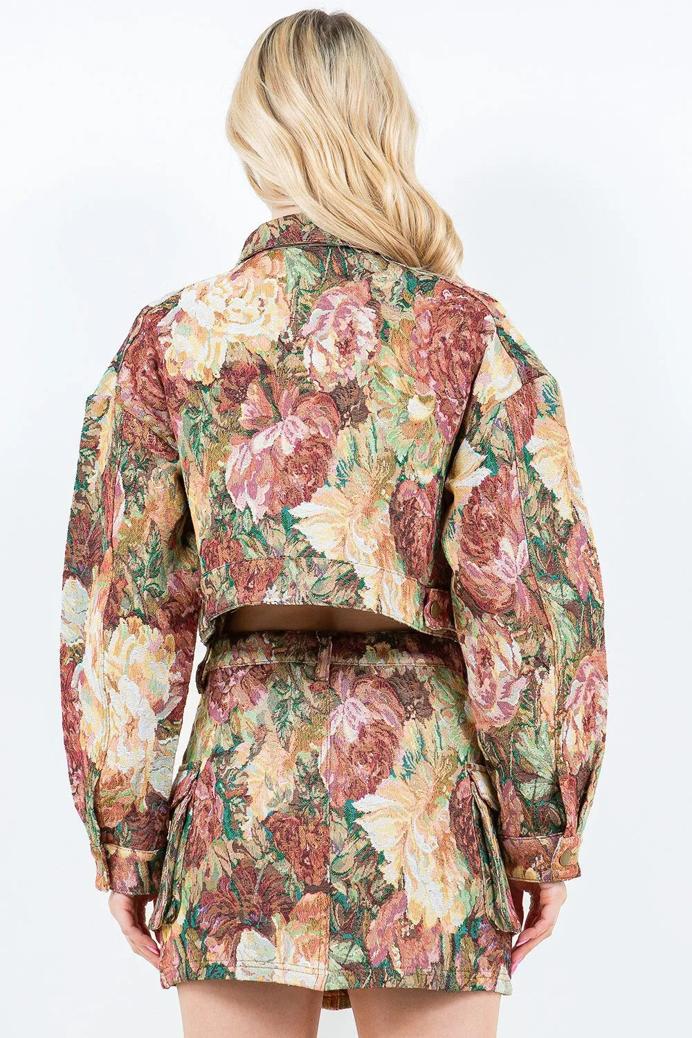 American Bazi Jacquard Cargo Cropped Jacket - Wellen Fashion