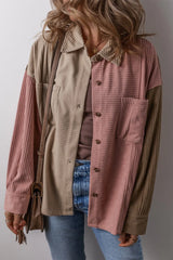 Button Up Color Block Long Sleeve Shacket - Wellen Fashion