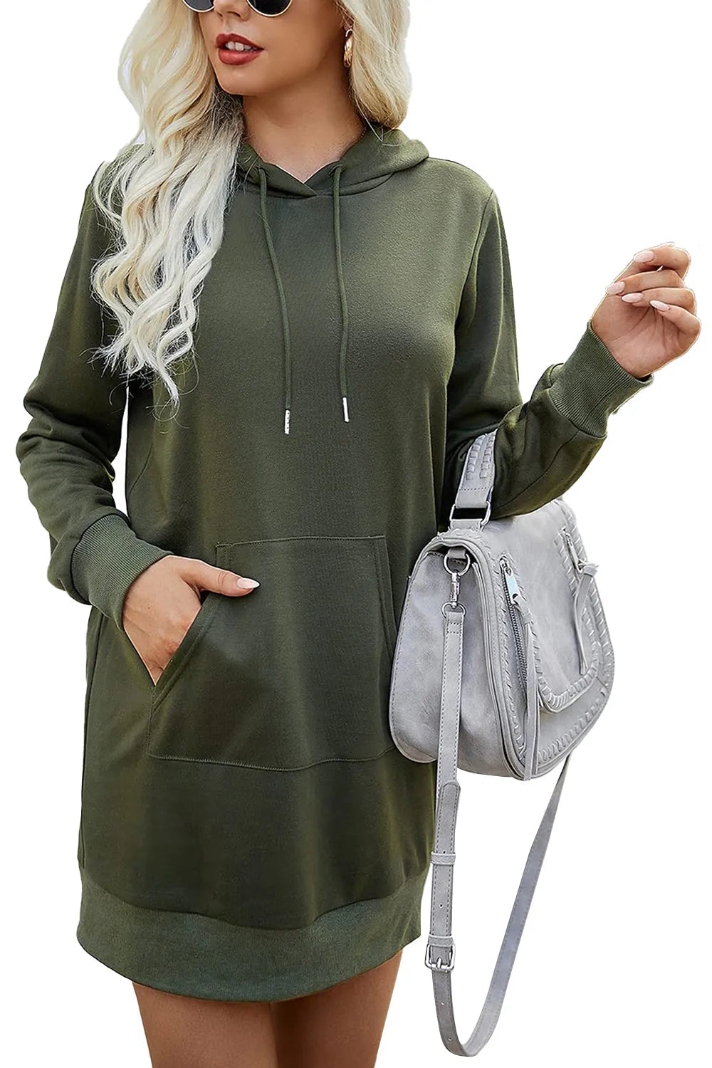 Drawstring Long Sleeve Hooded Mini Dress - Wellen Fashion