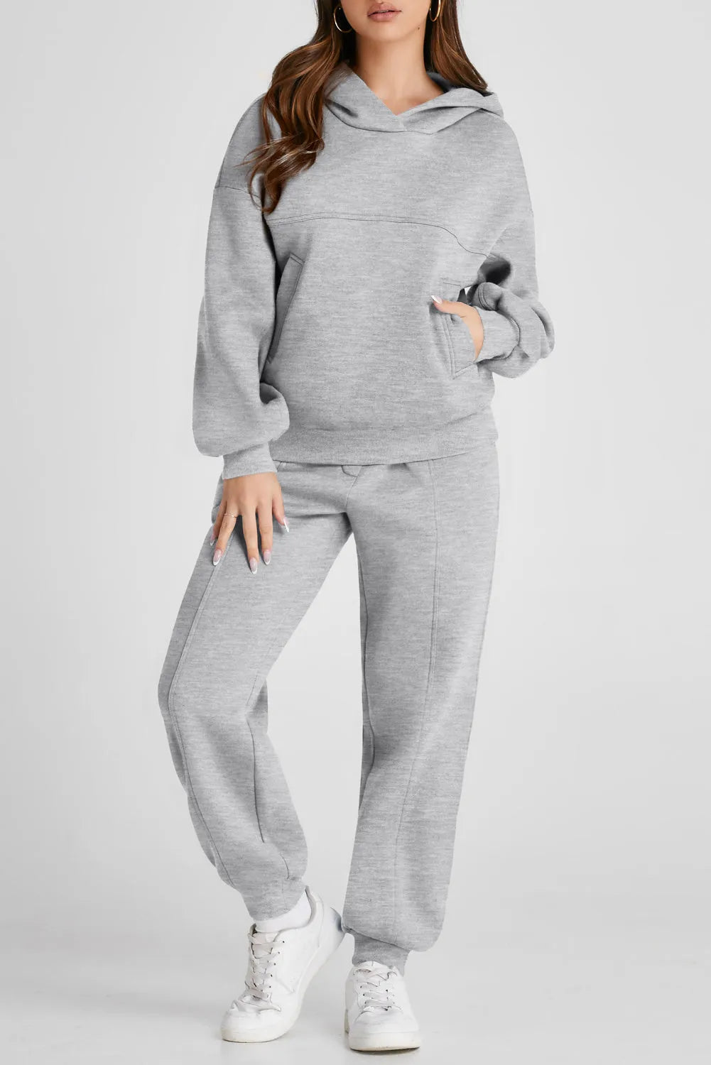 Dropped Shoulder Long Sleeve Hoodie and Pants Active Set - Wellen Fashion