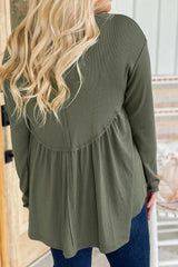 Plus Size Peplum Round Neck Long Sleeve Blouse - Wellen Fashion