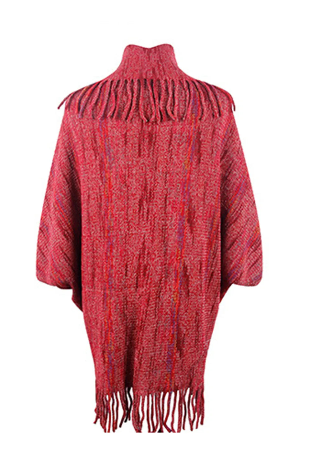 Fringe Detail Printed Poncho - Wellen Fashion