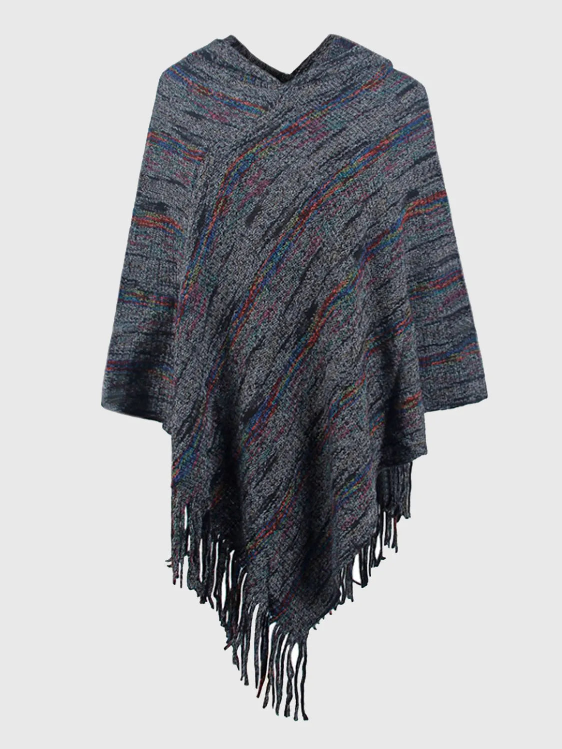 Fringe Hem Hooded Poncho - Wellen Fashion