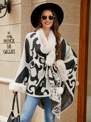 Faux Fur Trim Poncho - Wellen Fashion