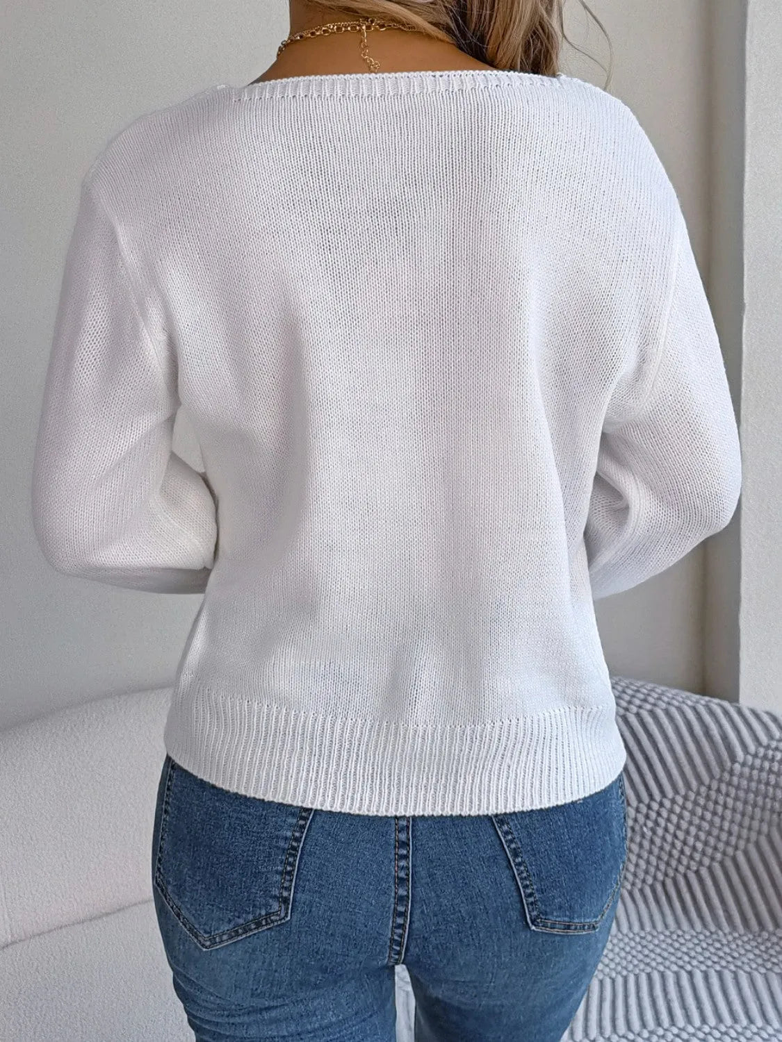 Cable-Knit Square Neck Long Sleeve Sweater - Wellen Fashion