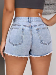 Raw Hem Pocketed Denim Shorts - Wellen Fashion