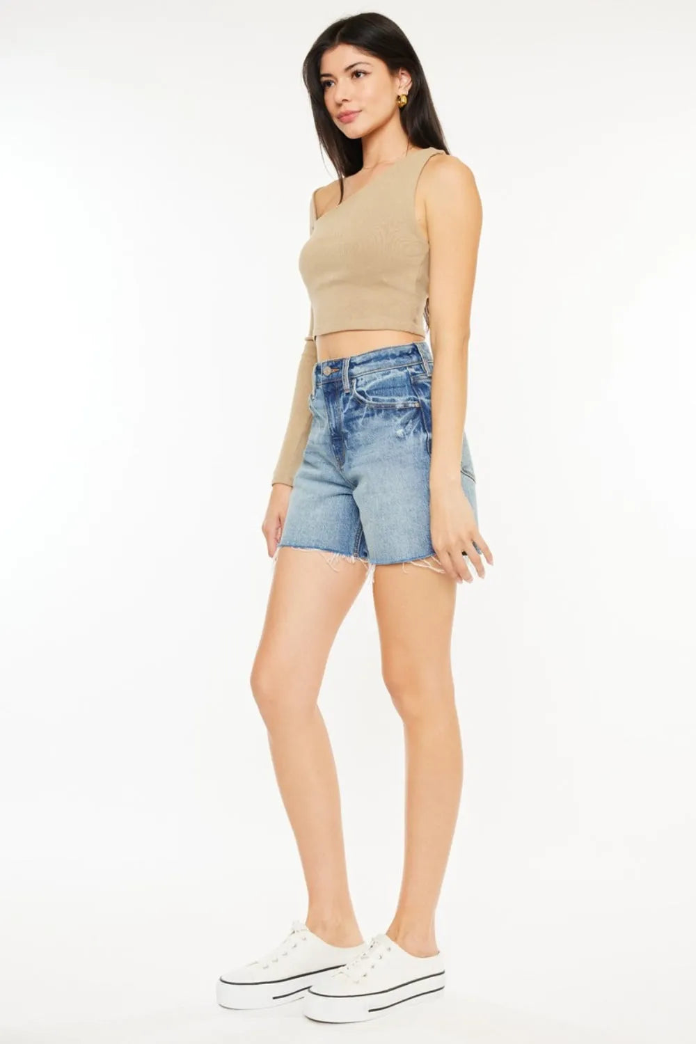 Kancan Full Size Raw Hem High Waist Denim Shorts - Wellen Fashion