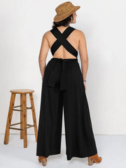 Plus Size V-Neck Wide Leg Jumpsuit - Wellen Fashion