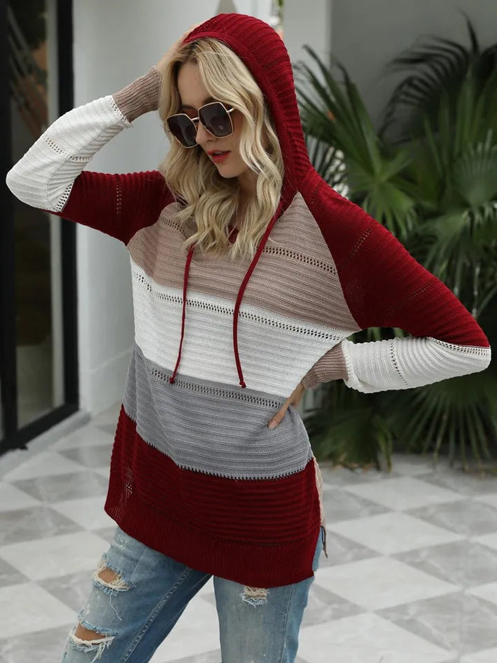 Color Block Hooded Sweater - Wellen Fashion