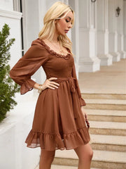 Tie Front Ruffle Hem Smocked Dress - Wellen Fashion