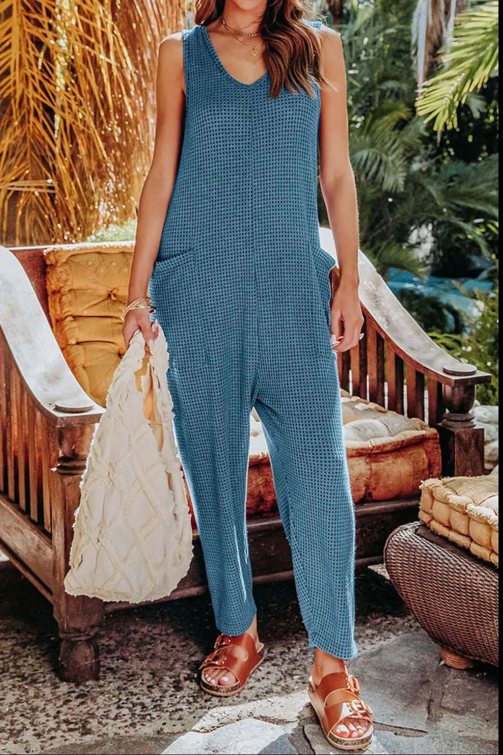 Double Take Full Size Sleeveless Straight Jumpsuit - Wellen Fashion