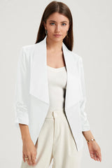 Ruched Open Front Blazer - Wellen Fashion