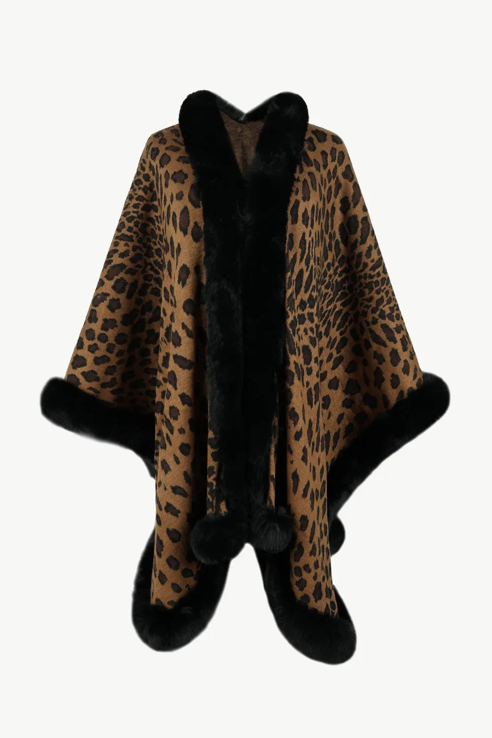 Leopard Open Front Poncho - Wellen Fashion