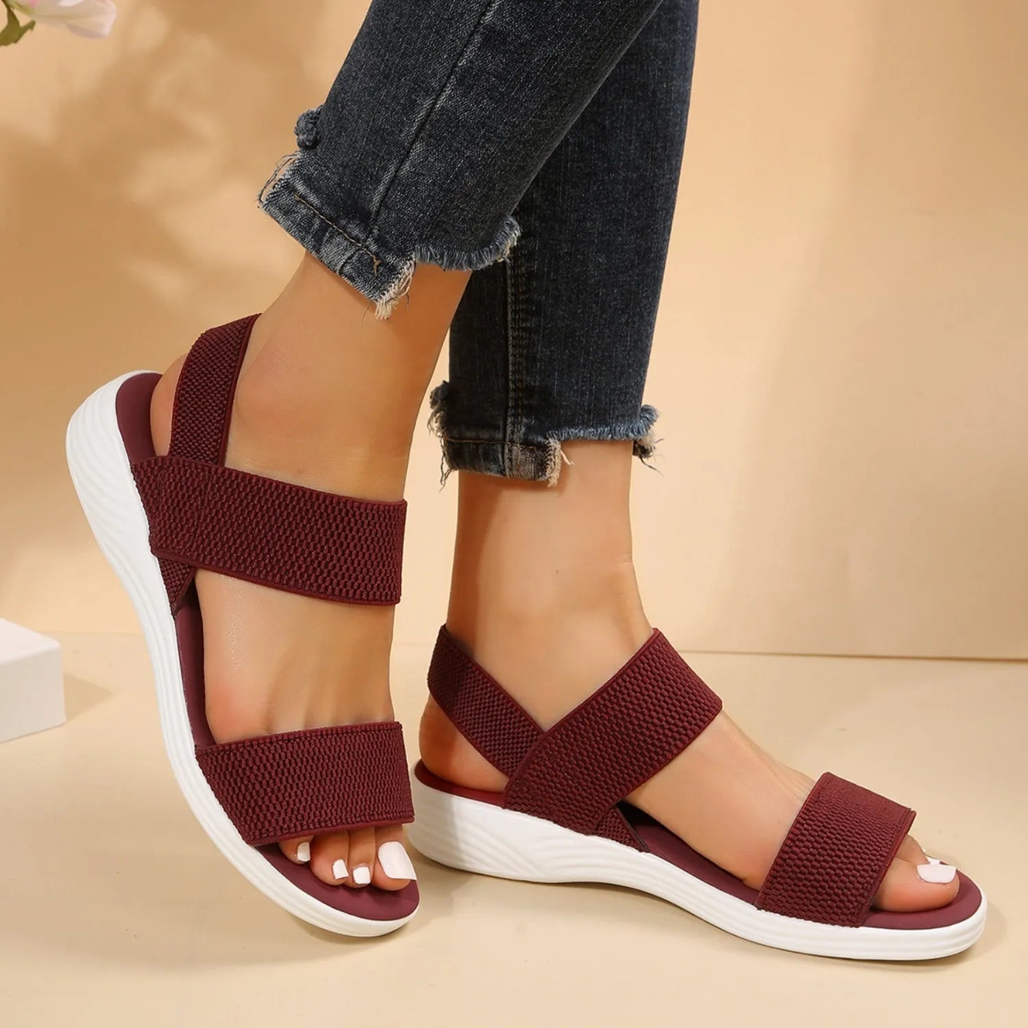 Rubber Open Toe Low Heel Sandals - Wellen Fashion