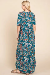 BOMBOM Printed Shirred Maxi Dress - Wellen Fashion