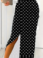 Slit Polka Dot V-Neck Dress - Wellen Fashion