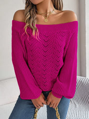 Openwork Off-Shoulder Long Sleeve Sweater - Wellen Fashion