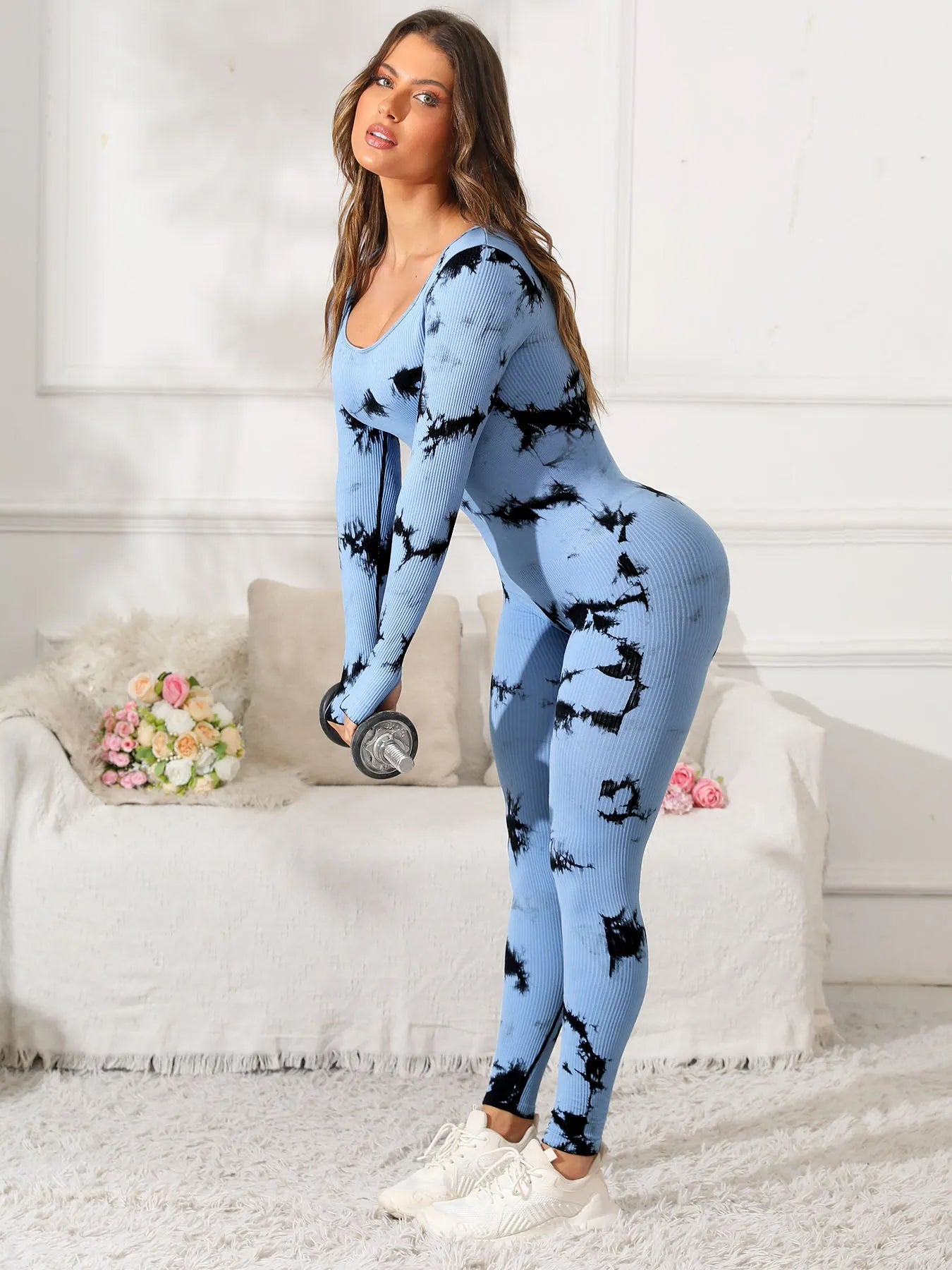 Scoop Neck Long Sleeve Active Jumpsuit - Wellen Fashion