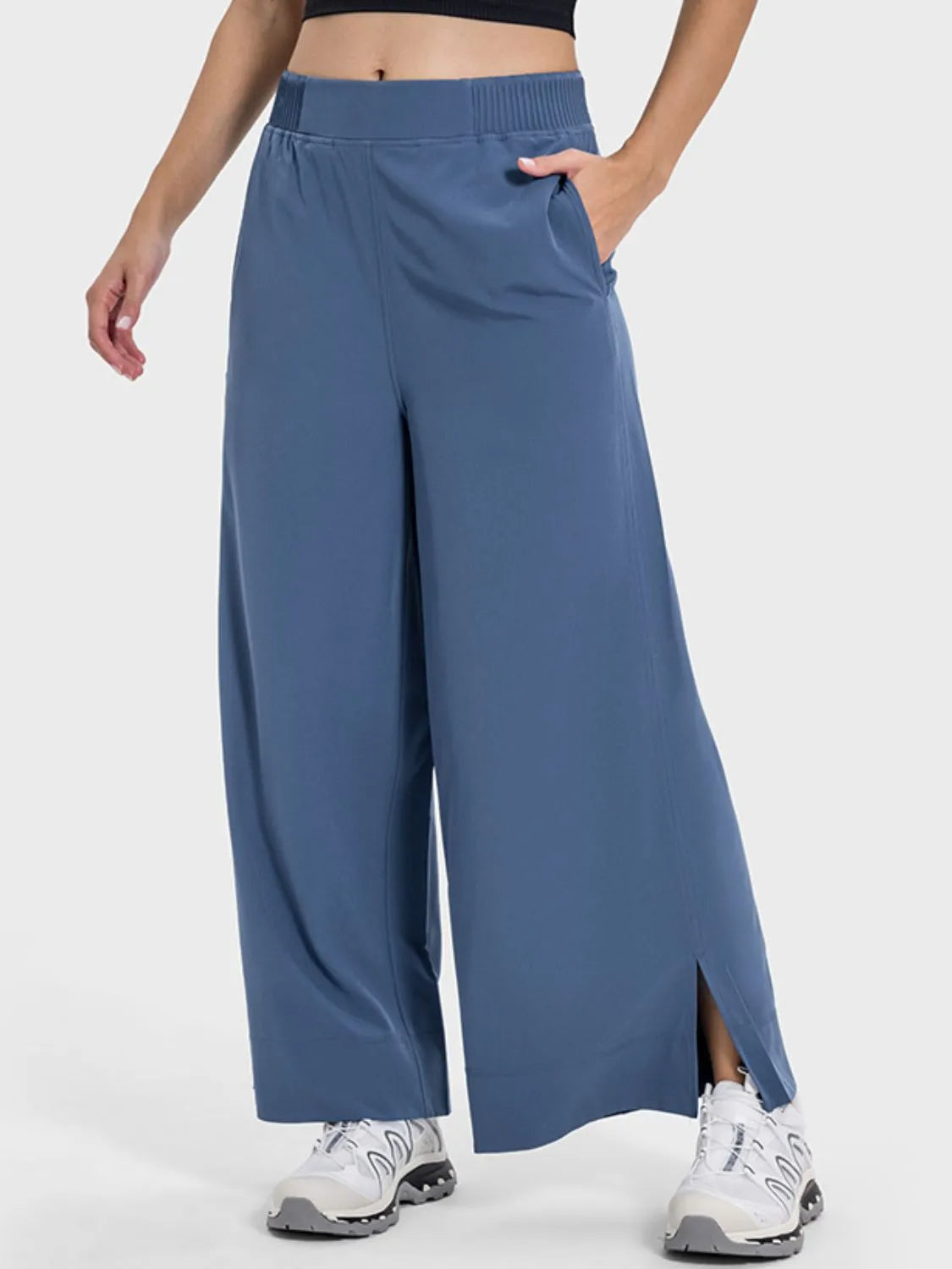 Millennia Slit Wide Leg Active Pants - Wellen Fashion