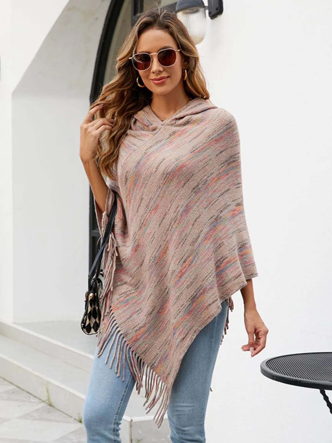 Fringe Hem Hooded Poncho - Wellen Fashion