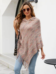 Fringe Hem Hooded Poncho - Wellen Fashion