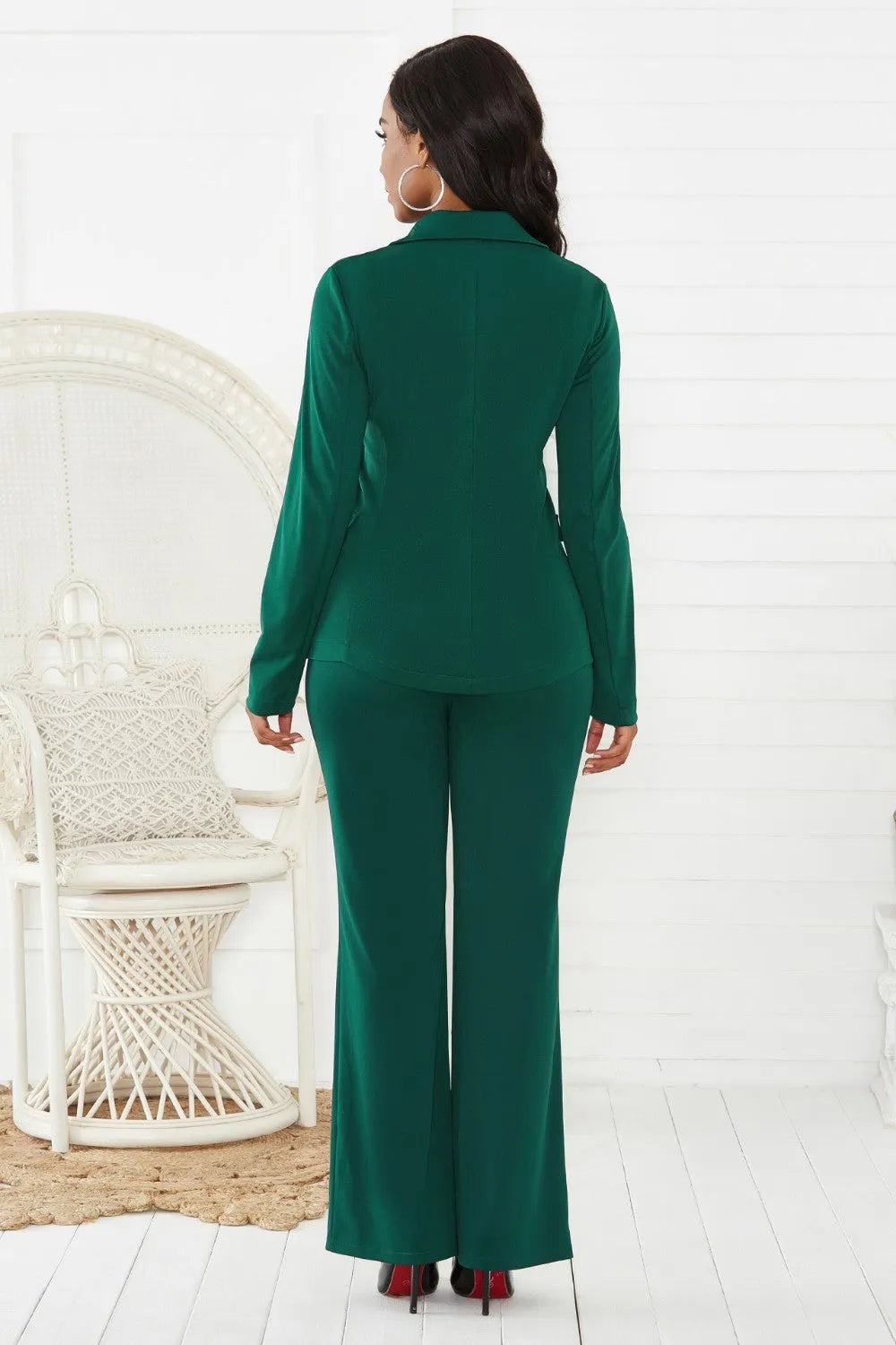 Lapel Collar Long Sleeve Blazer and Pants Set - Wellen Fashion