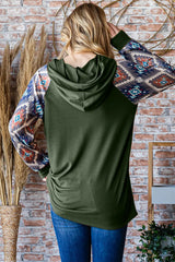 Heimish Full Size Half Button Printed Long Sleeve Hooded Top - Wellen Fashion