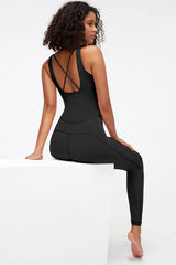 Crisscross Wide Strap Active Jumpsuit - Wellen Fashion