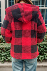 Double Take Full Size Plaid Long Sleeve Hooded Coat - Wellen Fashion