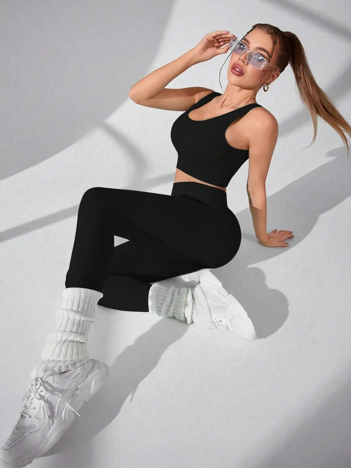 Scoop Neck Wide Strap Top and Pants Active Set - Wellen Fashion