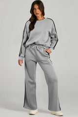 Round Neck Long Sleeve Top and Pants Active Set - Wellen Fashion