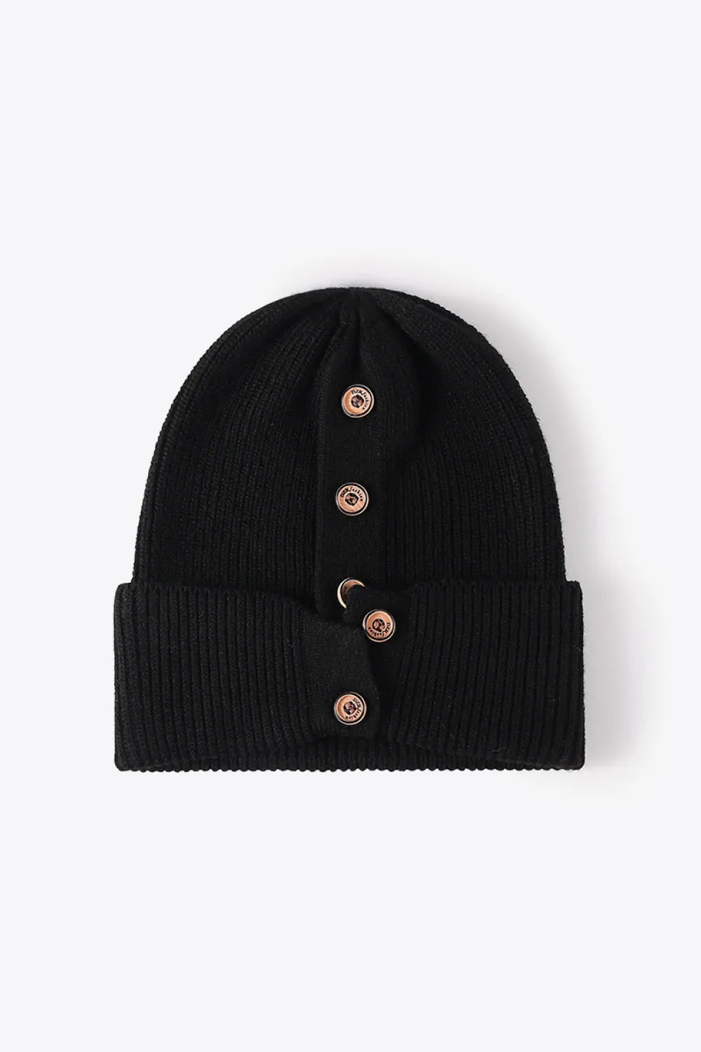 Button Detail Rib-Knit Cuff Beanie - Wellen Fashion