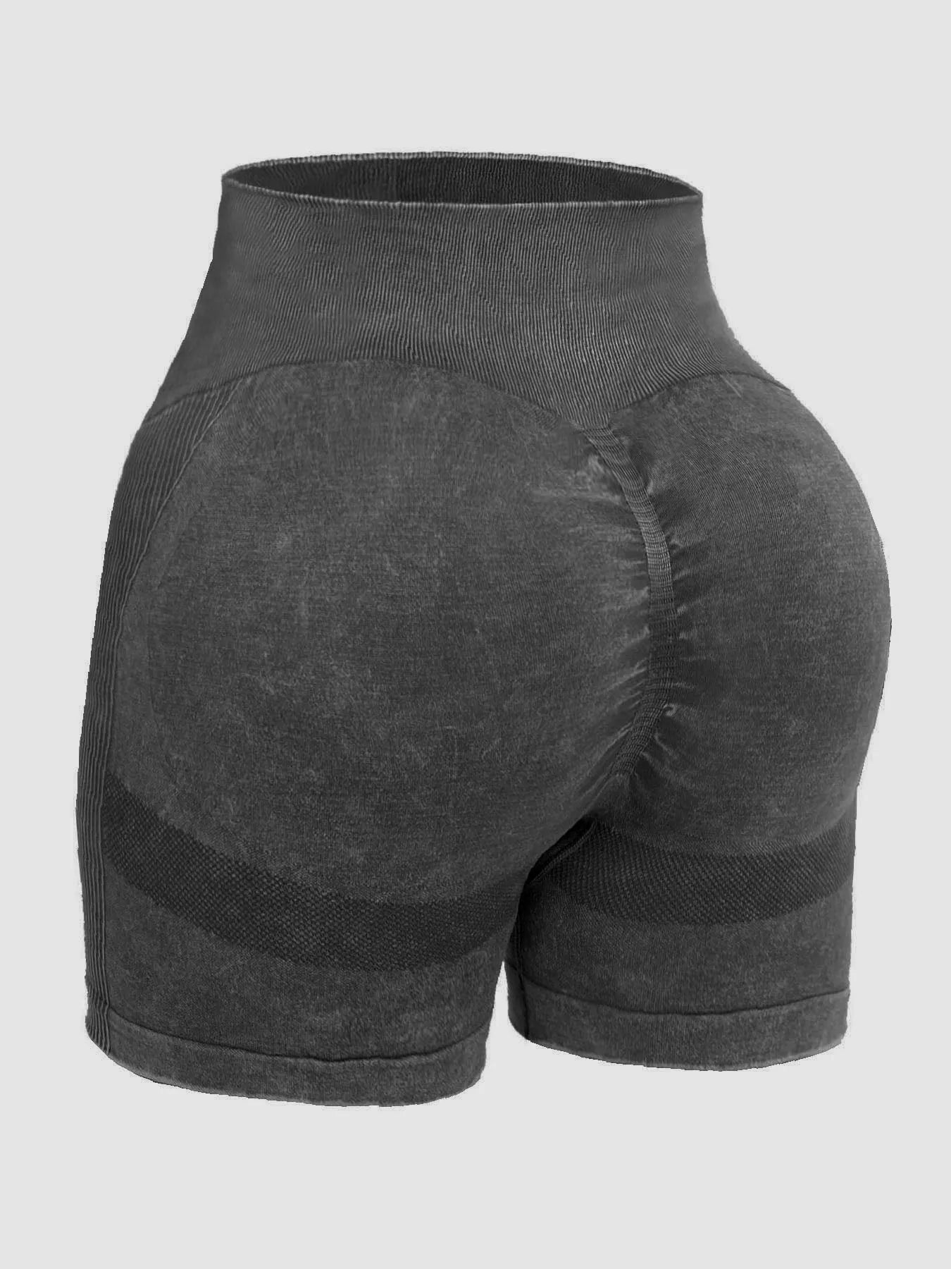 Washed High Waist Active Shorts - Wellen Fashion